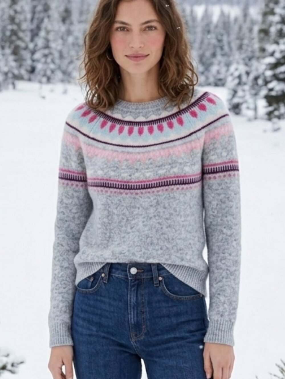 GAP Women M Fair Isle Wool Mohair Blend Pullover Crewneck Nordic Knit Sweater